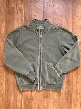 Orvis Size M Olive Green heavyweight zip up collared sweatshirt